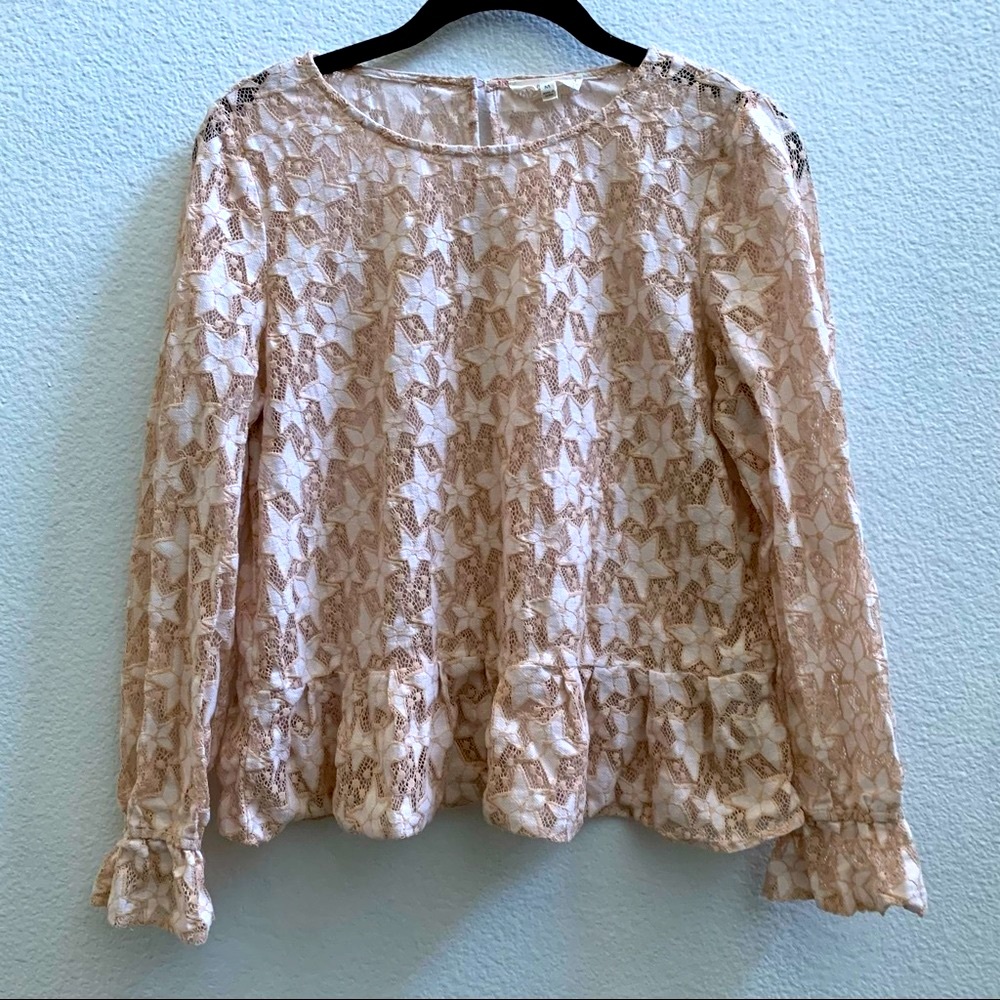 Promesa star lace medium sheer blouse light peach